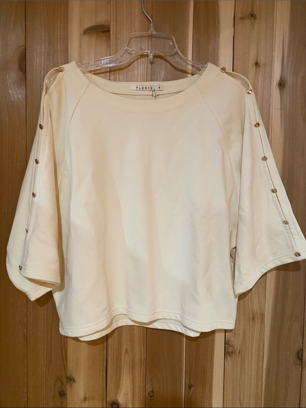 Cream Button-Sleeve Women's Sweatshirt by Florez